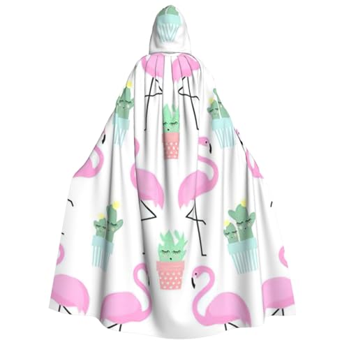 GXUNGT Kapuzenumhang mit tropischem Flamingo, niedlicher Kaktus-Druck, für Erwachsene, perfekt für Cosplay, Partys und Festivals, uni, bequemer Umhang von GXUNGT