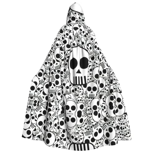 GXUNGT Schwarzer und weißer Totenkopf-Aufdruck, Halloween-Kapuzenumhang, perfekt für Cosplay, Partys und Festivals, Uni, bequemer Umhang von GXUNGT