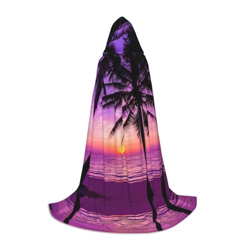 GXUNGT Stilvoller Kapuzenumhang mit Palmen-Silhouette bei Sonnenuntergang, perfekt für Halloween und Cosplay, weicher Umhang von GXUNGT
