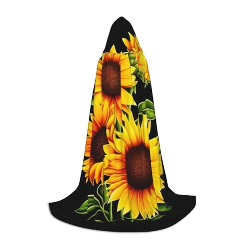 GXUNGT Stilvoller Kapuzenumhang mit Sonnenblumen-Druck, perfekt für Halloween und Cosplay, weicher Umhang von GXUNGT