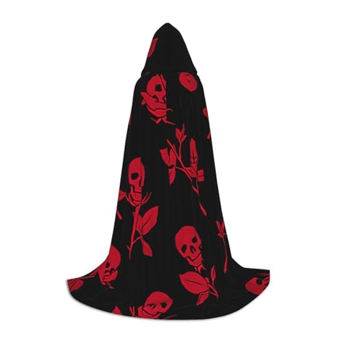 GXUNGT Stilvoller Kapuzenumhang mit Totenkopf-Rosen-Druck, perfekt für Halloween und Cosplay, erhältlich in verschiedenen Größen von GXUNGT