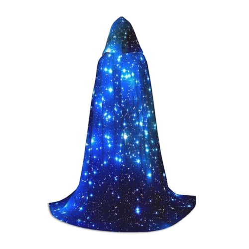 GXUNGT Stilvoller Kapuzenumhang mit blauem Sternen-Druck, perfekt für Halloween und Cosplay, weicher Umhang von GXUNGT