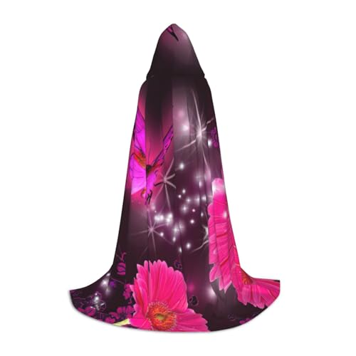GXUNGT Stilvoller Umhang mit rosa Blumen und violettem Schmetterling, perfekt für Halloween und Cosplay, weicher Umhang GXUNGT Stilvoller Umhang mit rosa Blumen und violettem Schmetterling, perfekt für Halloween und Cosplay, weicher Umhang von GXUNGT