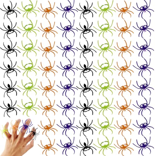GXXMEI 124 Stück Spinnenringe Kunststoff Cupcake Topper Halloween Party Gastgeschenke (mehrfarbig) von GXXMEI