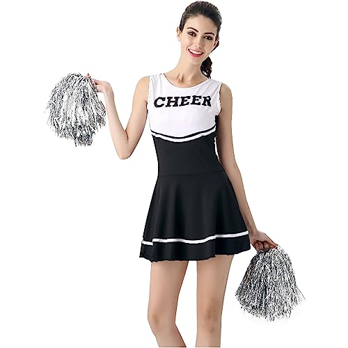 GXYANiaoy Cheerleader Kostüm Damen Blau: Cheerleaderkostüm Damen mit Cheerleader Pompoms Karneval kostüm Cheerleader Kostüm Damen Kostüm Damen als High School Cheerleader Halloween Kostüm Damen von GXYANiaoy