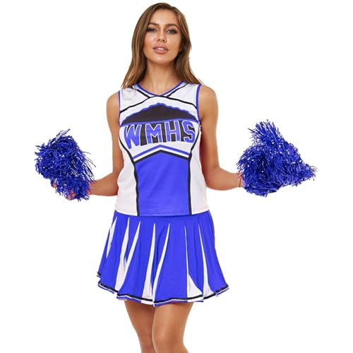 GXYANiaoy Cheerleader Kostüm Damen Grün - Damen Cheer Leader Kostüm Set Sexy Minikleid mit Pompon Socken Karneval Halloween Fasching Cosplay Outfit Party Tanz Karneval Kostüme von GXYANiaoy