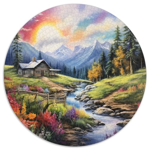 Alpine Ruhe Puzzle 1000 Teile Holzhaus Bach Rundes Puzzle Für Erwachsene Anspruchsvoll Für Erwachsene 14+ 1000pcs (67.5x67.5cm) von GXYUAOIEF