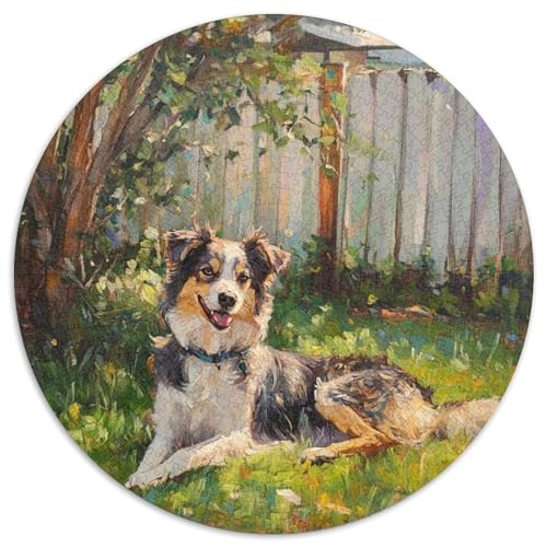 Australianer Schäferhund Puzzle 1000 Teile Tier Courtyard Fence Rundes Puzzle Für Erwachsene Anspruchsvoll Für Erwachsene Und Kinder 1000pcs (67.5x67.5cm) von GXYUAOIEF
