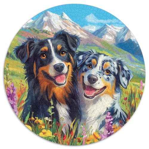Australianer Schäferhund Puzzle 1000 Teile Tier High Mountain Flower Sea Rundes Puzzle Für Erwachsene Anspruchsvoll Für Erwachsene Und Kinder Ab 14 Jahren 1000pcs (67.5x67.5cm) von GXYUAOIEF