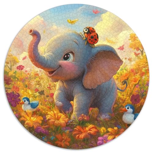 Cartoon Elefant Puzzle 1000 Teile Blumenstrauß Rundes Puzzle Für Erwachsene Stress Abbauen Familien-Puzzlespiel Für Erwachsene Teenager 1000pcs (67.5x67.5cm) von GXYUAOIEF