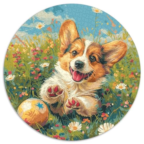 Corgi Puzzle 1000 Teile Gänseblümchen - gefärbte Kugel Rundes Puzzle Für Erwachsene Pädagogisches Stressabbau-Spielzeug Für Erwachsene Kinder 1000pcs (67.5x67.5cm) von GXYUAOIEF