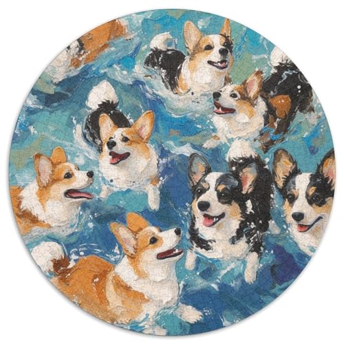 Corgi Puzzle 1000 Teile Schwimmen Rundes Puzzle Für Erwachsene Pädagogisches Stressabbau-Spielzeug Für Erwachsene 14+ 1000pcs (67.5x67.5cm) von GXYUAOIEF