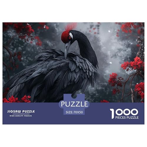 Der Schwarze Kranich mit roten Federn Puzzle 1000 Teile Flower Wald Puzzles Stress Abbauen Familien-Puzzlespiel 100% Recycelter Pappe Erwachsenenpuzzle Ab 14 Jahren 70x50cm/1000pcs von GXYUAOIEF