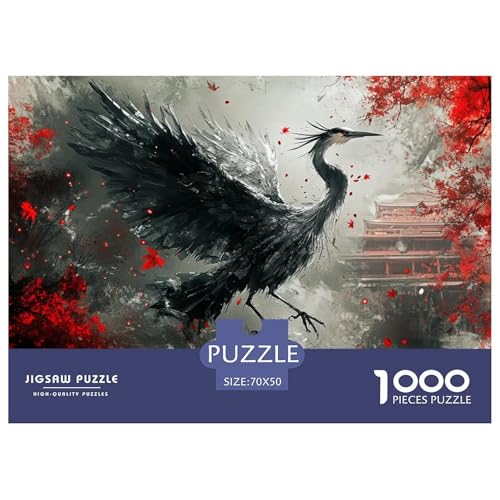Der majestätische Schwarze Kranich Puzzle 1000 Teile Ahornblatt und Pagode Puzzles Impossible Geschicklichkeitsspiel 100% Recycelter Pappe Geschenke Für Frauen,Geschenke Für Männer 70x50cm/1000pcs von GXYUAOIEF