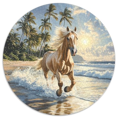 EIN laufendes Pferd Puzzle 1000 Teile Strandpalmen Rundes Puzzle Für Erwachsene Stress Abbauen Familien-Puzzlespiel Für Erwachsene 14+ 1000pcs (67.5x67.5cm) von GXYUAOIEF