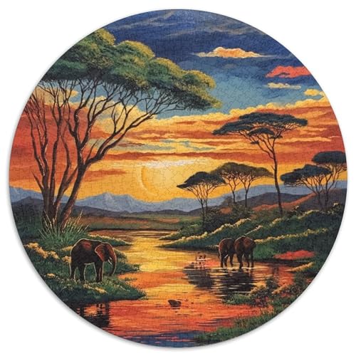 Elefant Puzzle 1000 Teile Flussbäume Rundes Puzzle Für Erwachsene Pädagogisches Stressabbau-Spielzeug Für Erwachsene Und Kinder 1000pcs (67.5x67.5cm) von GXYUAOIEF
