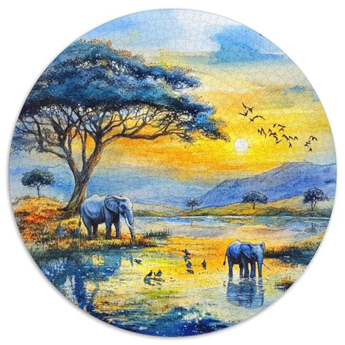 Elefant Puzzle 1000 Teile Sunset Flying Vogels Rundes Puzzle Für Erwachsene Anspruchsvoll Für Erwachsene Und Kinder Ab 14 Jahren 1000pcs (67.5x67.5cm) von GXYUAOIEF