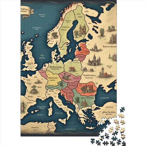 Europakarte Puzzle 1000 Teile Schwer Puzzle Spielzeug Pädagogisches Spiel Impossible Herausforderungsspielzeug Für Erwachsene Und Kinder in Bewährter 1000pcs (75x50cm) von GXYUAOIEF
