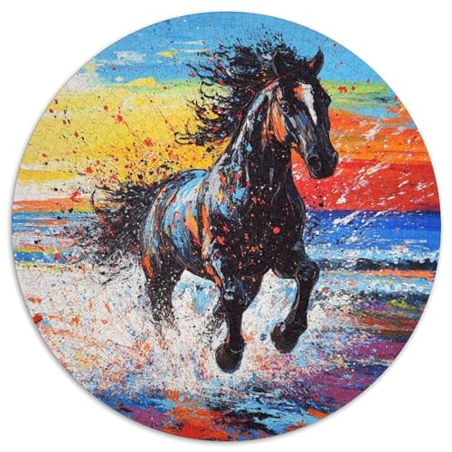 Fine Pferd Puzzle 1000 Teile Ozean Sonnenuntergang Rundes Puzzle Für Erwachsene Pädagogisches Stressabbau-Spielzeug Für Erwachsene Und Kinder Ab 14 Jahren 1000pcs (67.5x67.5cm) von GXYUAOIEF