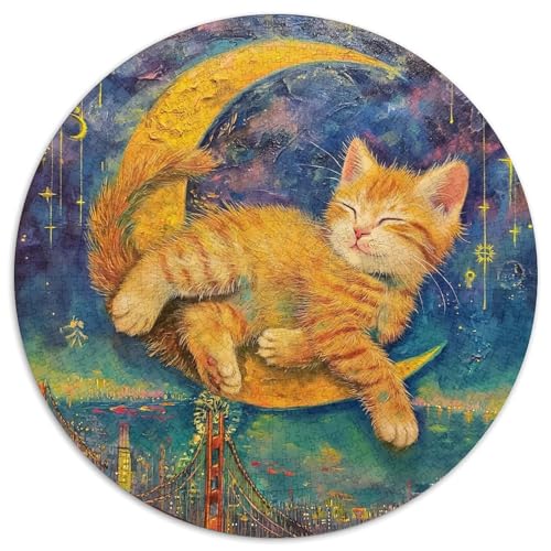 Gelber Kater Puzzle 1000 Teile Sternenhimmel Rundes Puzzle Für Erwachsene Pädagogisches Stressabbau-Spielzeug Für Wand Dekoration 1000pcs (67.5x67.5cm) von GXYUAOIEF