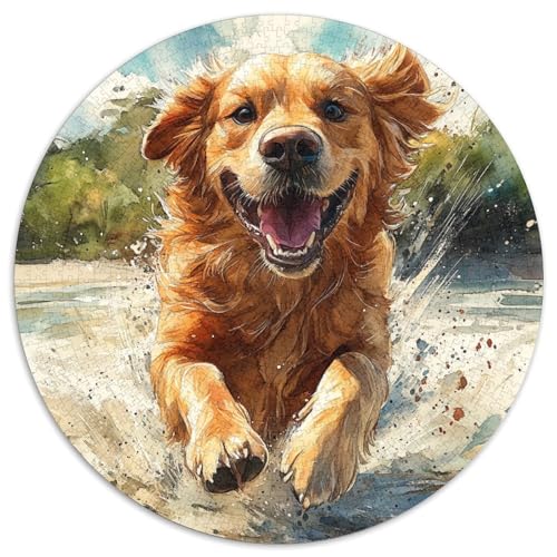 Golden Retriever Puzzle 1000 Teile Platsch Rundes Puzzle Für Erwachsene Pädagogisches Stressabbau-Spielzeug Für Erwachsene Kinder 1000pcs (67.5x67.5cm) von GXYUAOIEF