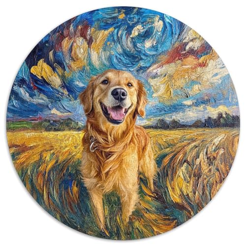 Golden Retriever Puzzle 1000 Teile Sternenhimmel Feld Rundes Puzzle Für Erwachsene Pädagogisches Stressabbau-Spielzeug Für Erwachsene 14+ 1000pcs (67.5x67.5cm) von GXYUAOIEF