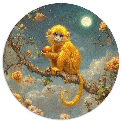 Goldener AFFE Puzzle 1000 Teile Helle Mond - Äste Rundes Puzzle Für Erwachsene Stress Abbauen Familien-Puzzlespiel Für Erwachsene Teenager 1000pcs (67.5x67.5cm) von GXYUAOIEF