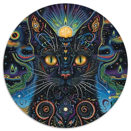 Katze Puzzle 1000 Teile Mysterious Fantasy Sternenhimmel Rundes Puzzle Für Erwachsene Stress Abbauen Familien-Puzzlespiel Für Erwachsene Kinder 1000pcs (67.5x67.5cm) von GXYUAOIEF