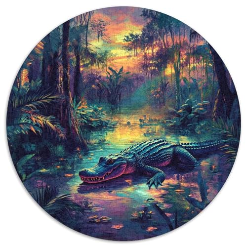 Krokodil Puzzle 1000 Teile Feuchtgebietsvegetation Rundes Puzzle Für Erwachsene Pädagogisches Stressabbau-Spielzeug Für Wand Dekoration 1000pcs (67.5x67.5cm) von GXYUAOIEF