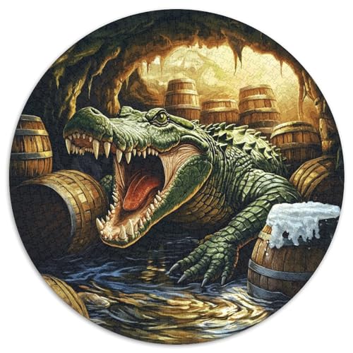 Krokodil Puzzle 1000 Teile Höhle Holzfass Rundes Puzzle Für Erwachsene Schwer Pädagogisches Spielzeug Für Erwachsene Und Kinder Ab 14 Jahren 1000pcs (67.5x67.5cm) von GXYUAOIEF