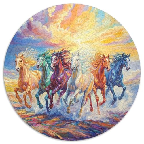 Laufendes Roß Puzzle 1000 Teile Bunter Himmel und Wellen Rundes Puzzle Für Erwachsene Anspruchsvoll Für Erwachsene Kinder 1000pcs (67.5x67.5cm) von GXYUAOIEF