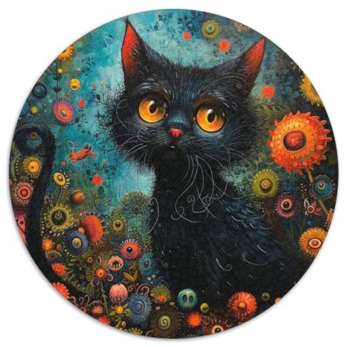 Möchte Katze Puzzle 1000 Teile Bunte Blumen Rundes Puzzle Für Erwachsene Stress Abbauen Familien-Puzzlespiel Für Erwachsene Kinder 1000pcs (67.5x67.5cm) von GXYUAOIEF