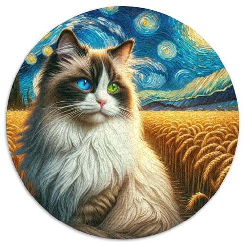 Möchte Katze Puzzle 1000 Teile Wheat Field Sternenhimmel Rundes Puzzle Für Erwachsene Schwer Pädagogisches Spielzeug Für Erwachsene Kinder 1000pcs (67.5x67.5cm) von GXYUAOIEF