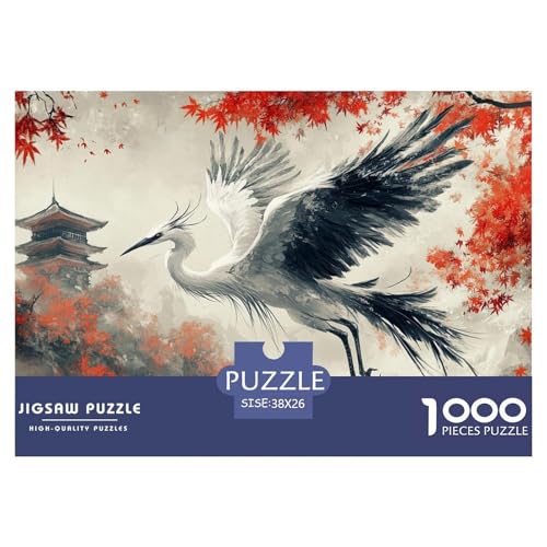 Soaring Seidenreiher Puzzle 1000 Teile Ahornblatt und Pagode Puzzles Lernspiel Herausforderung Spielzeug 100% Recycelter Pappe Geschenke Für Frauen Männer 38x26cm/1000pcs von GXYUAOIEF