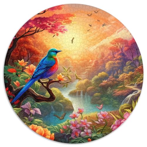 Vögel und Blumen Puzzle 1000 Teile Die untergehende Sonne Waterfall Rundes Puzzle Für Erwachsene Stress Abbauen Familien-Puzzlespiel Für Erwachsene 14+ 1000pcs (67.5x67.5cm) von GXYUAOIEF