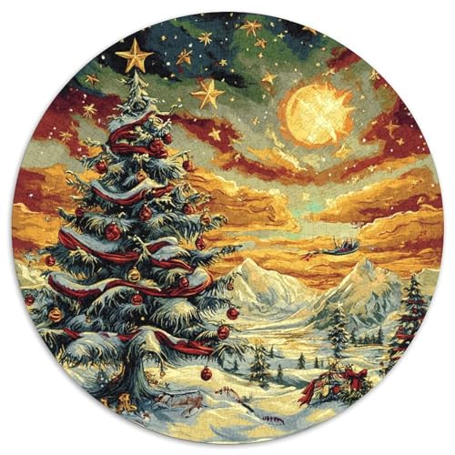 Weihnachtsbaum Puzzle 1000 Teile Full Moon Schneeszenery Rundes Puzzle Für Erwachsene Schwer Pädagogisches Spielzeug Für Erwachsene Und Kinder 1000pcs (67.5x67.5cm) von GXYUAOIEF