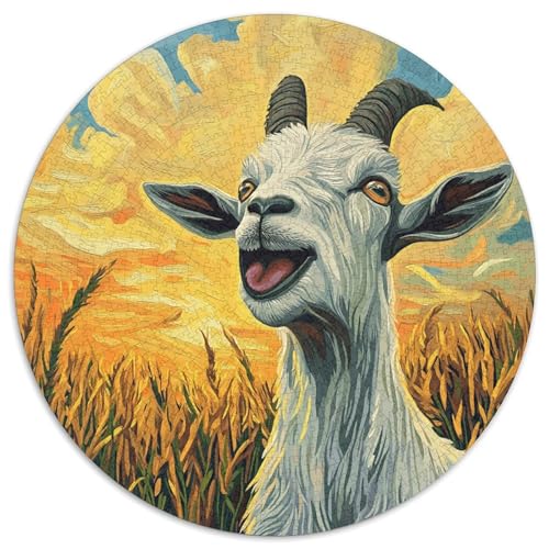 Ziege Puzzle 1000 Teile Sonnuntergang in den Feldern Rundes Puzzle Für Erwachsene Stress Abbauen Familien-Puzzlespiel Für Erwachsene 14+ 1000pcs (67.5x67.5cm) von GXYUAOIEF