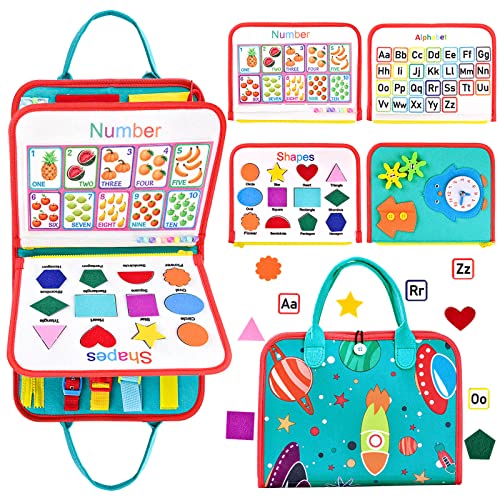 Busy Board Montessori-Spielzeug für Kleinkinder, ruhiges Buch, sensorisches Board zum Erlernen der Feinmotorik, Vorschul-Lernspielzeug für 1-6-jährige Jungen und Mädchen auf Reisen (Green) von GYBOOM