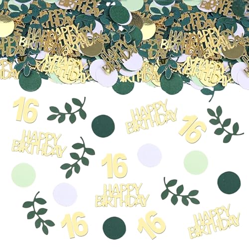 Salbeigrün 16. Happy Birthday Konfetti 16. Geburtstag Tischdekorationen Streukonfetti Geburtstag Kuchen Konfetti Grün Goldfolie Konfetti Dekorationen für 16. Geburtstag Mädchen Jungen Party Dekor 230 von GYESXYW