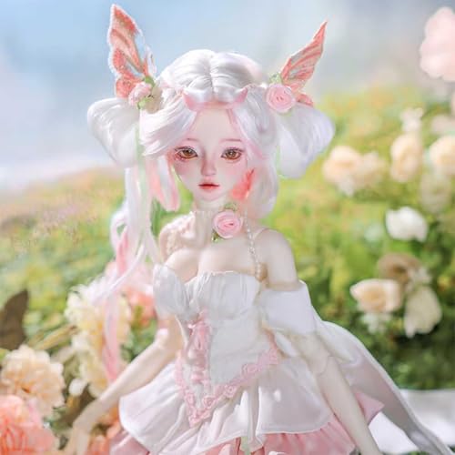BJD Doll 1/4 Hand Painted Ball Jointed Doll, 17 inch, mit Kleidung, Schuhen, Kopfschmuck und rosa-weißem Haar BJD Doll 1/4 Hand Painted Ball Jointed Doll, 17 inch, mit Kleidung, Schuhen, Kopfschmuck und rosa-weißem Haar von GYHCB