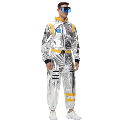 GYHCB Astronauten Kostüm Herren Astronaut Kostüm Jumpsuit Spaceman Kostüm mit Brillen für Karneval Halloween Erwachsene Raumfahrer Costume von GYHCB