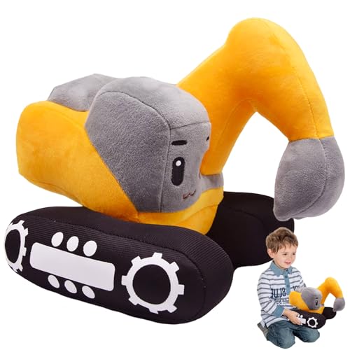 GYHWOFUL Süßes Bagger Kuscheltier für Kinder – 26x23cm Plüsch Bagger Spielzeug mit realistischem Design, weiches Stofftier Baggers kleine Baufans, Plüsch Baufahrzeug von GYHWOFUL