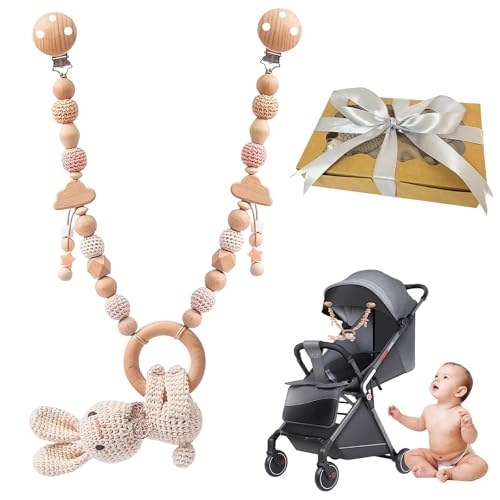 GYHWOFUL Kinderwagenkette Häkelhasen Design, Kinderwagen Spielzeug mit Glocken und Stern Perlenanhängern, Holz Kinderwagenkette Geschenk zur Geburt für Neugeborenen Mädchen Junge GYHWOFUL Kinderwagenkette Häkelhasen Design, Kinderwagen Spielzeug mit Glocken und Stern Perlenanhängern, Holz Kinderwagenkette Geschenk zur Geburt für Neugeborenen Mädchen Junge von GYHWOFUL