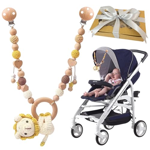GYHWOFUL Kinderwagenkette Häkellöwe Design, Kinderwagen Spielzeug mit Glocken und Stern Perlenanhängern, Holz Kinderwagenkette Geschenk zur Geburt für Neugeborenen Mädchen Junge GYHWOFUL Kinderwagenkette Häkellöwe Design, Kinderwagen Spielzeug mit Glocken und Stern Perlenanhängern, Holz Kinderwagenkette Geschenk zur Geburt für Neugeborenen Mädchen Junge von GYHWOFUL