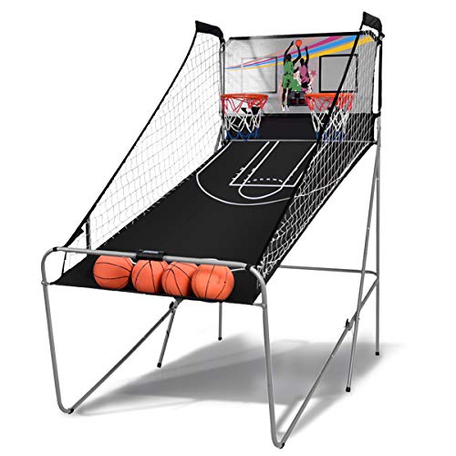 GYMAX Automat Basketballkorb, faltbar Elektronische Basketballspiel mit 8 Spieleinstellungen & elektronischer Anzeigetafel, Schießmaschine inkl. 4 Bällen & 2 Fangkörben (Mehrfarbig) von GYMAX