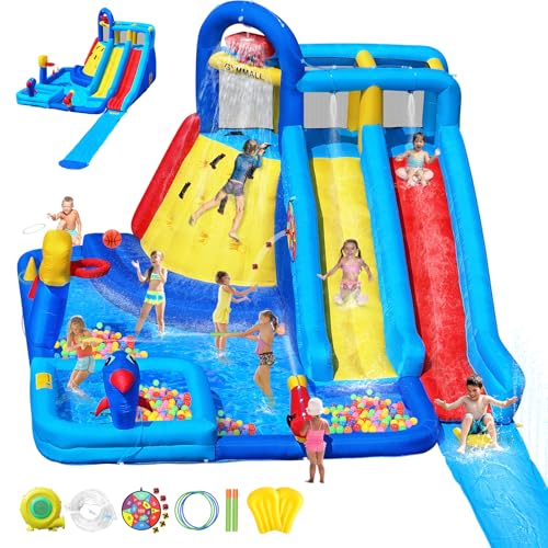 GYMMALL Water Bounce House Doppelrutsche für Kinder 3–12, extra große aufblasbare Hüpfburg mit langer Rutsche, 550 W Luftgebläse, Bällebad, Schwimmbad, Klettern, Hüpfhaus für Party, Geburtstag, Event GYMMALL Water Bounce House Doppelrutsche für Kinder 3–12, extra große aufblasbare Hüpfburg mit langer Rutsche, 550 W Luftgebläse, Bällebad, Schwimmbad, Klettern, Hüpfhaus für Party, Geburtstag, Event von GYMMALL