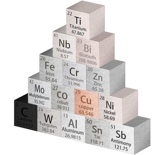 GYSURYB 15-Teilige WüRfel, MetalldichtewüRfel, Hochdichte ElementwüRfel für Elements Collection Lab, Hobby, Schwere Elemente von GYSURYB