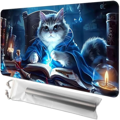 Kartenspiel-Spielmatte für MTG & TCG, 61 x 35,6 cm, rutschfeste magische Spielmatte, strapazierfähige Gummi-Oberfläche, ideal für Kartenspiele & Brettspiele, tragbar mit Aufbewahrungstasche, Magic Cat Kartenspiel-Spielmatte für MTG & TCG, 61 x 35,6 cm, rutschfeste magische Spielmatte, strapazierfähige Gummi-Oberfläche, ideal für Kartenspiele & Brettspiele, tragbar mit Aufbewahrungstasche, Magic Cat von GYSYZJDH