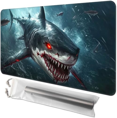 Kartenspiel-Spielmatte für MTG & TCG, 61 x 35,6 cm, rutschfeste magische Spielmatte, strapazierfähige Gummi-Oberfläche, ideal für Kartenspiele & Brettspiele, tragbar mit Aufbewahrungstasche, roter Hai Kartenspiel-Spielmatte für MTG & TCG, 61 x 35,6 cm, rutschfeste magische Spielmatte, strapazierfähige Gummi-Oberfläche, ideal für Kartenspiele & Brettspiele, tragbar mit Aufbewahrungstasche, roter Hai von GYSYZJDH