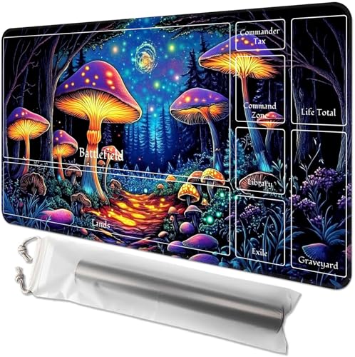 for MTG Playmat with Zones - 61.0 cm x 35.6 cm TCG Card & Board Game Mat, Smooth Surface, Non-Slip Base, Includes Free Storage Bag, Doubles as Desk Mousepad, Neon Mushrooms von GYSYZJDH